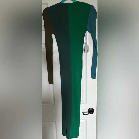 ‼️RARE‼️🎸STAUD🎸🔥NWT🔥 "Shoko" ribbed colorblock sweater dress in Fern— Size S - Picture 9 of 11